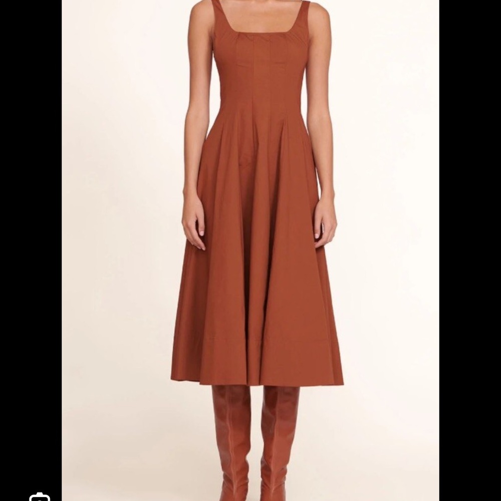 STAUD Wells Cotton Poplin A-Line Midi-Dress Women